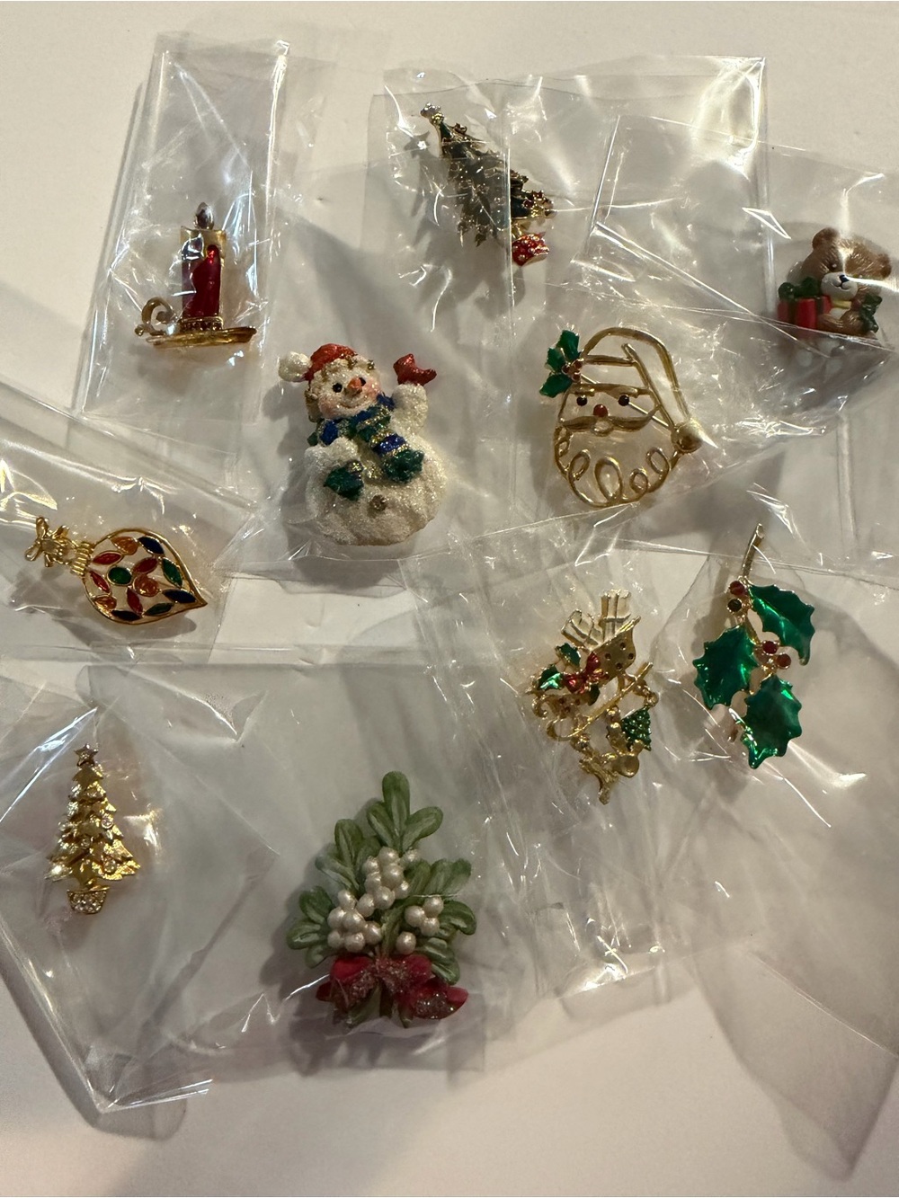 Source Unknown Christmas Brooch Collection - Gold, Green, Red, White Accents